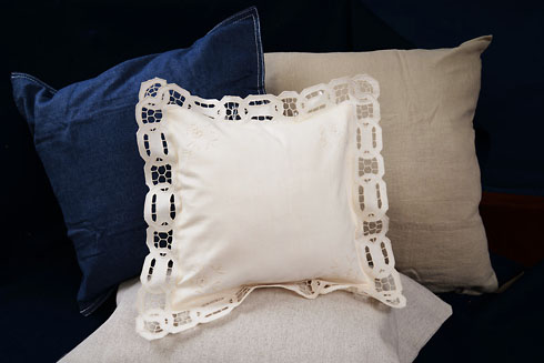 Pearled Ivory Dynasty Embroidered Baby Square Pillow 12"SQ. - Click Image to Close